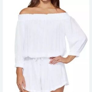 Raisins White Off-Shoulder Swim Romper Cover-Up Size L Beach Cruise Resort
